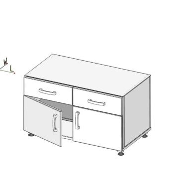 Szekrény alsó szabadon álló, ülő munkához két ajtó, két fiók